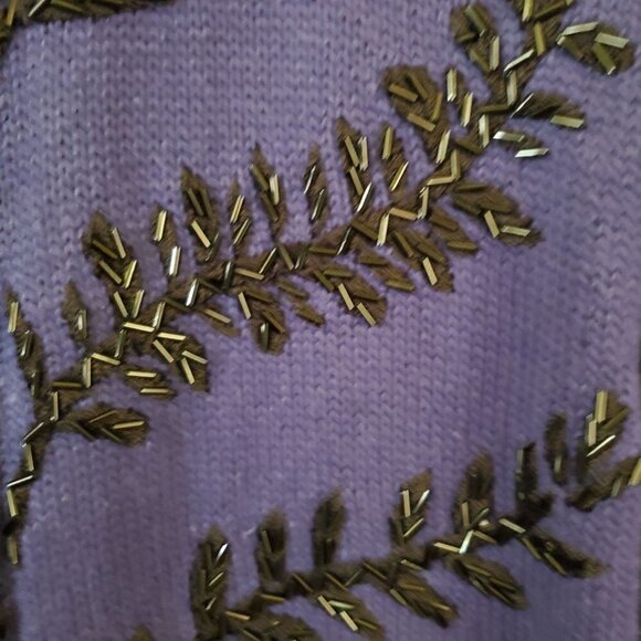 L N I Vintage 80s Cobalt Blue Black Beaded Cardigan Sweater Size S - Picture 6 of 7